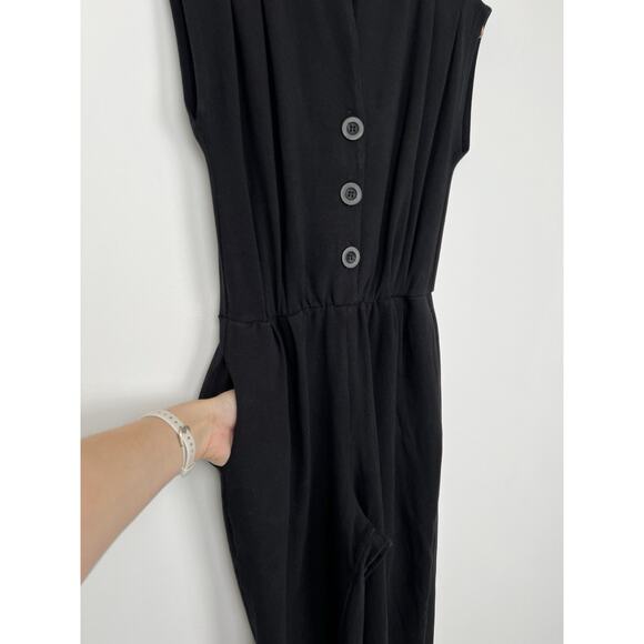 Nooworks Solid Magic Suit Jumpsuit Women Size S Jersey Knit Buttons Skinny Black - Picture 9 of 12